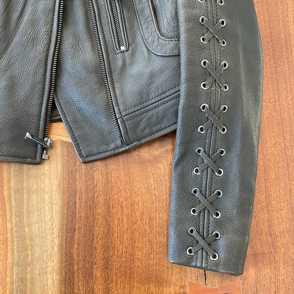 BCBG MaxAzria Genuine Leather Olive Coat with Lace Up XXS - Picture 7 of 16